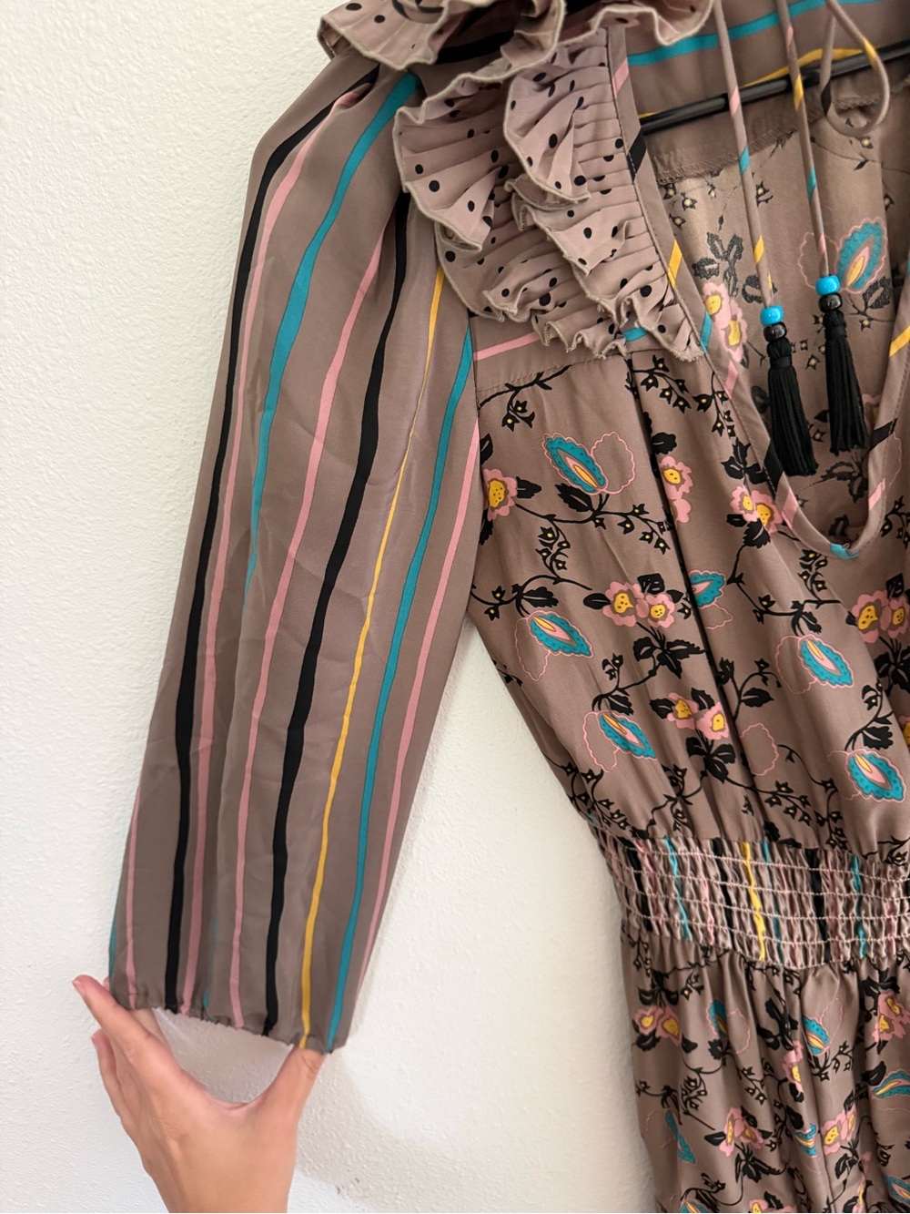 Vintage 80s/90s multi pattern 100% silk Betsey Johnson secretly dress 4 - Picture 6 of 11